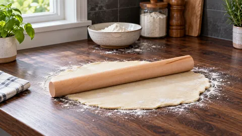 The beech Jasper Rolling Pin resting on pastry dough